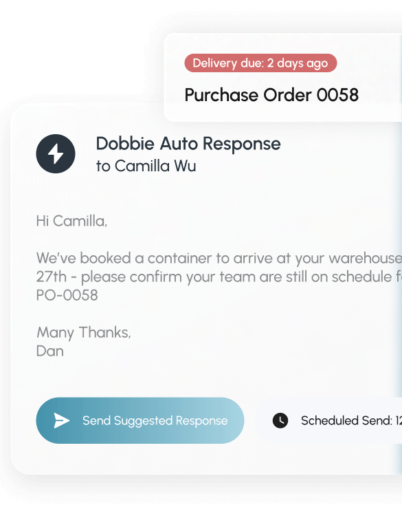 A email preview from the inbox dashboard showing automatic responses from Dobbie