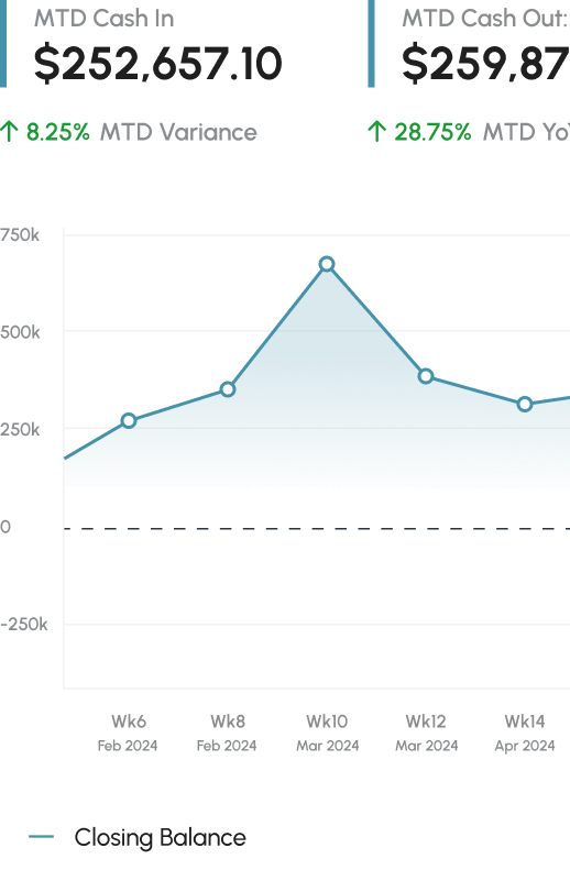 A graph from the financial dashboard showing cash in and out