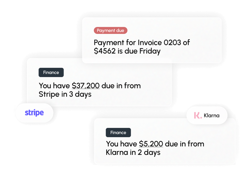 Notifications from the financial dashboard showing due payments