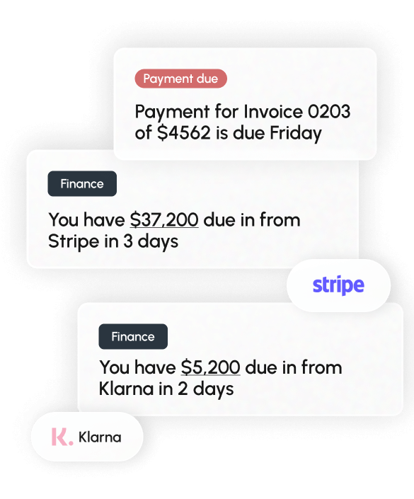 Notifications from the financial dashboard showing due payments